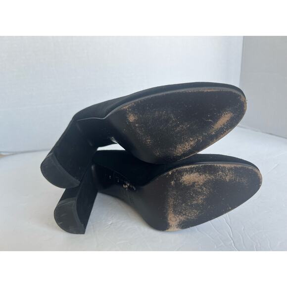 Stuart Weitzman Black Suede Almond Toe Block High Heel Slip On Pump Shoes 8.5M - Picture 11 of 11